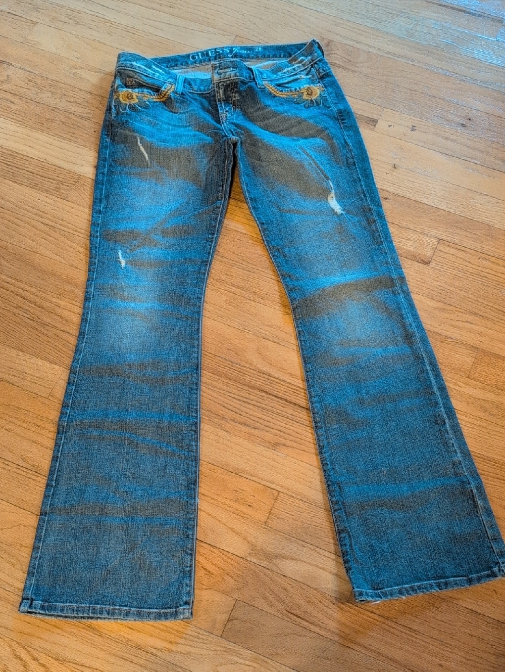Guess Women's Flared Jeans with Embroidered Pockets - Blue